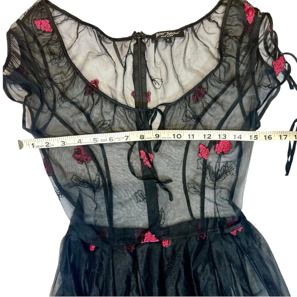 Vintage Betsey Johnson Sheer Dress Embroidered 90s Y2K Whimsygoth Fairy Floral P - Picture 9 of 14